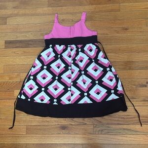 Chic Pink and Black Patterned Kids Dress